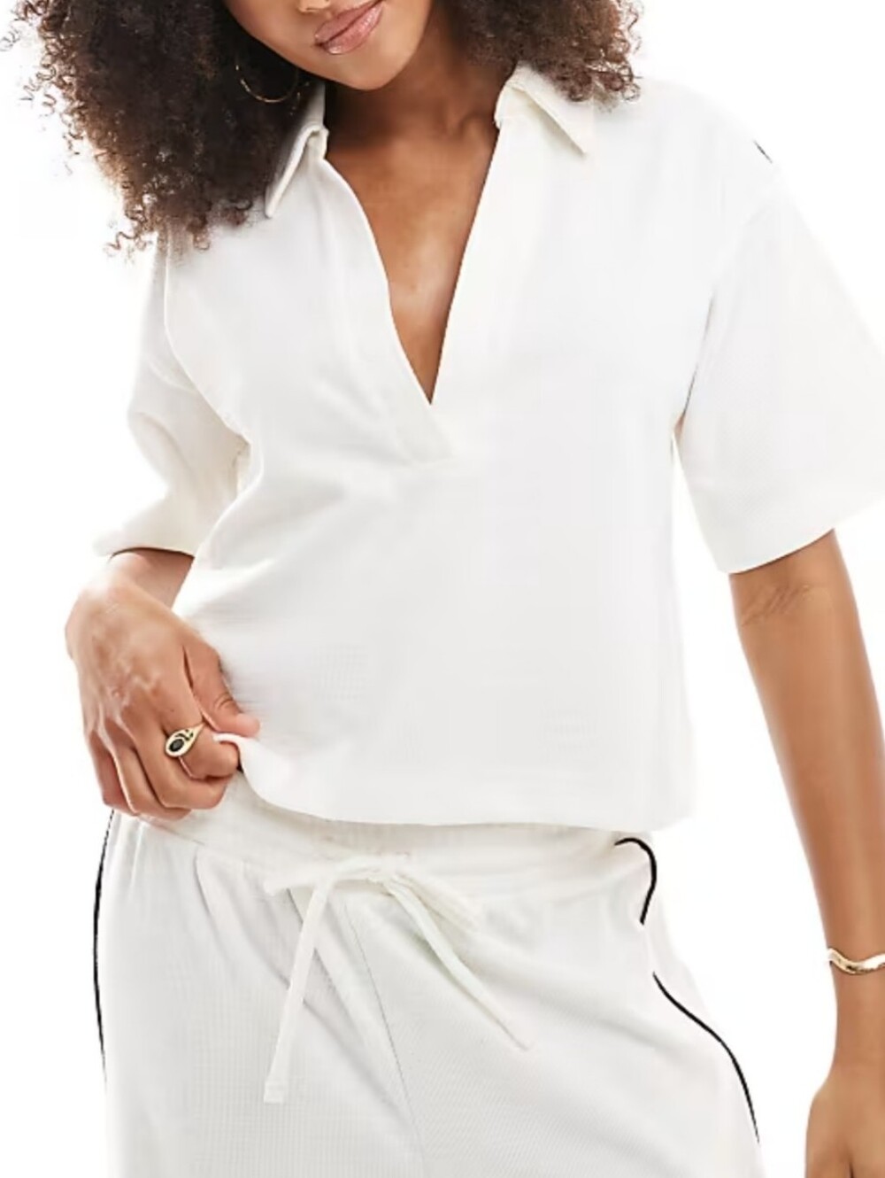 Cotton On Cream Open V-Neck Polo Top